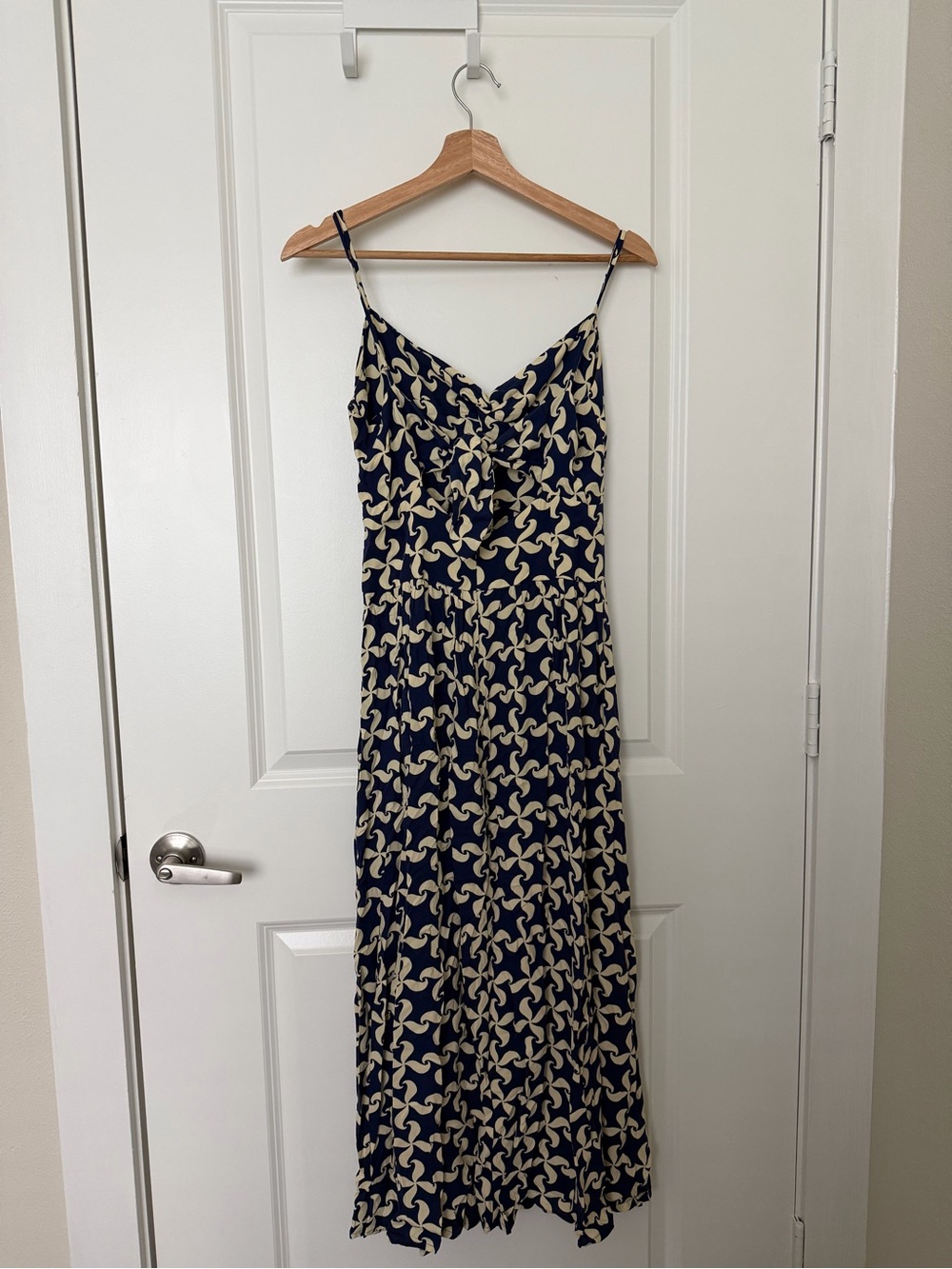 Brazilian Navy & Cream Patterned Spaghetti Strap Maxi Dress